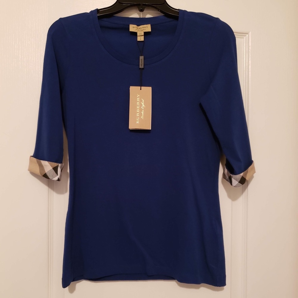 Burberry Quarter sleeve Blue Blouse Small